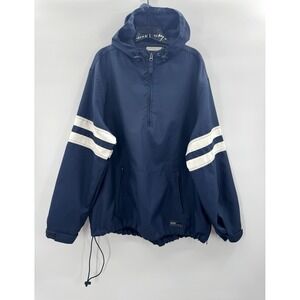 VTG Y2K Jacket Men Large 1/4 Zip Hooded Pullover Windbreaker Varsity Prep Stripe